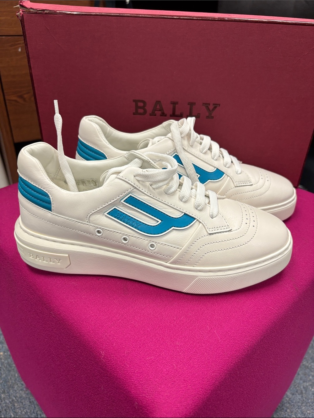 Bally White Leather Sneakers with Turquoise Accents